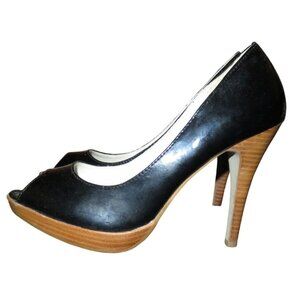 Mossimo Black Patent Italian Leather Platform Peep Toe Stiletto Heels size 8
